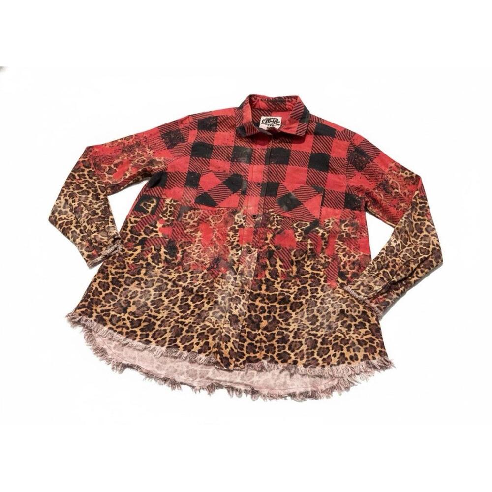 NEW One 24 Rags Ladies S Shirt Plaid & Leopard Print Unusual